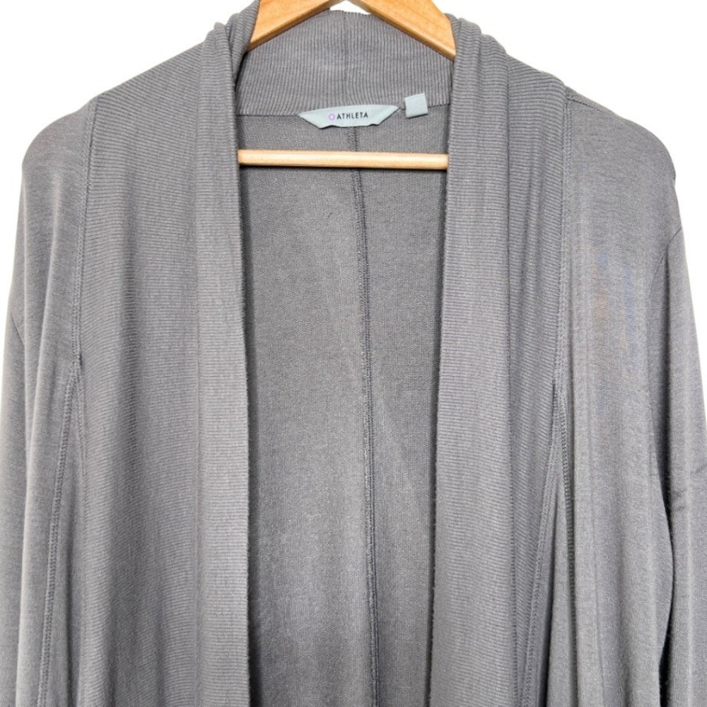 Athleta Pranayama Restore Wrap Cardigan Grey Open Front Pockets Small - Picture 3 of 8